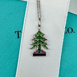 RARE Tiffany & Co. Platinum Christmas Tree Charm Necklace 16"